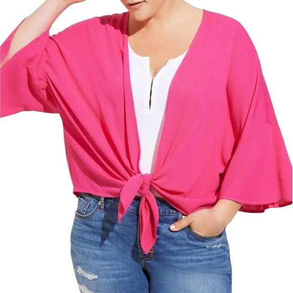 Torrid Washable Gauze Tie Front Crop Kimono Women’s Size 3X Pink Draped - Picture 4 of 11